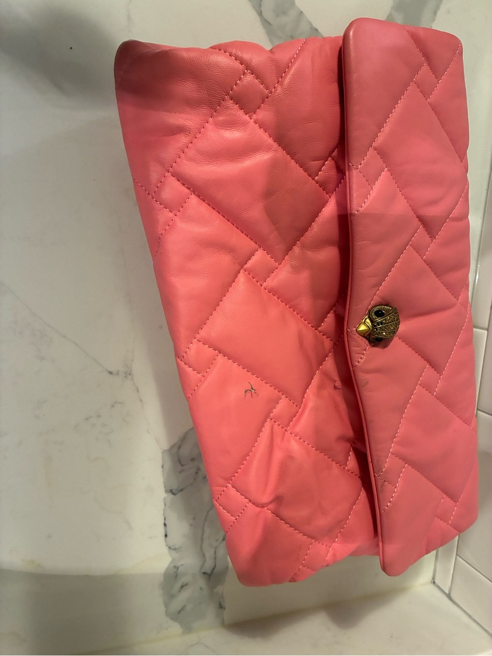 Quilted Coral Pink Women's purse with Gold Button
